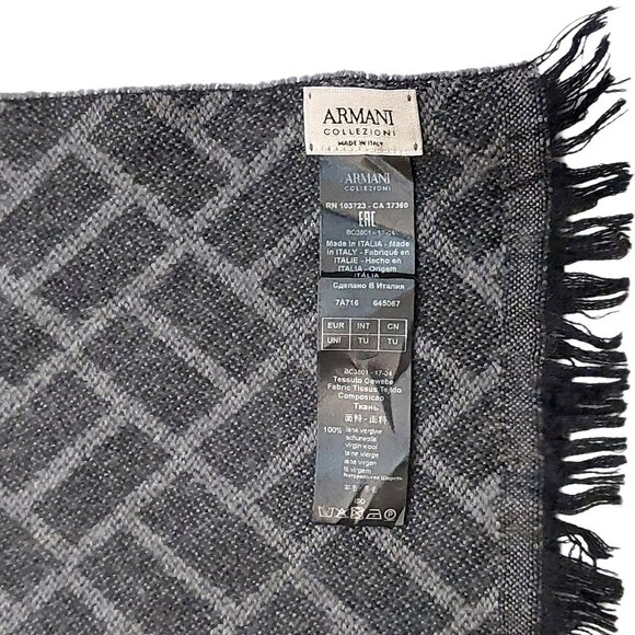 ARMANI COLLEZIONI Grey & Grey Rectangular Geometric Print Logo Embroidered Scarf - Picture 15 of 16